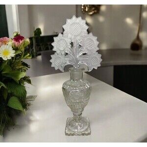 VTG Imperial Nouveau Glass Perfume Bottle Sunflower Stopper Large 10.25” MCM